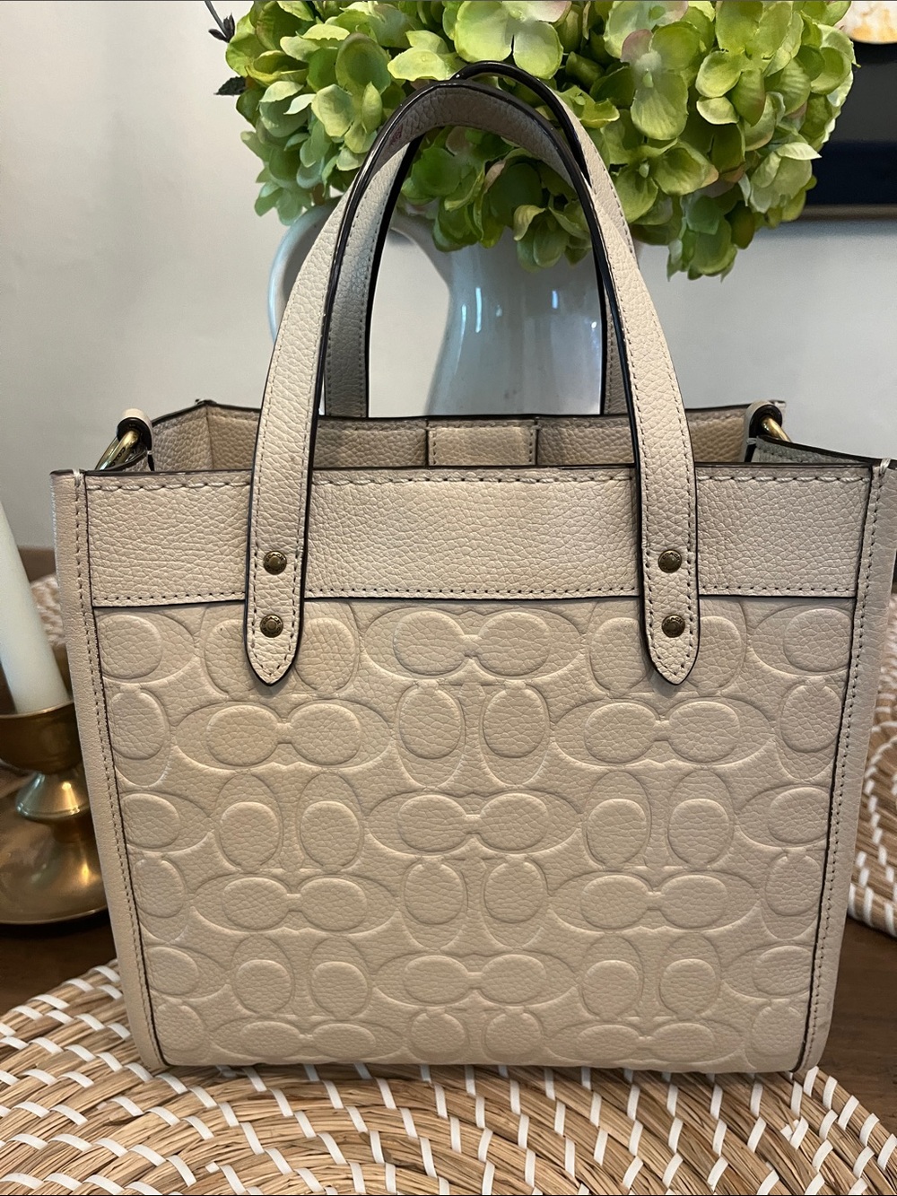 Coach Beige Pebbled Signature Tote
